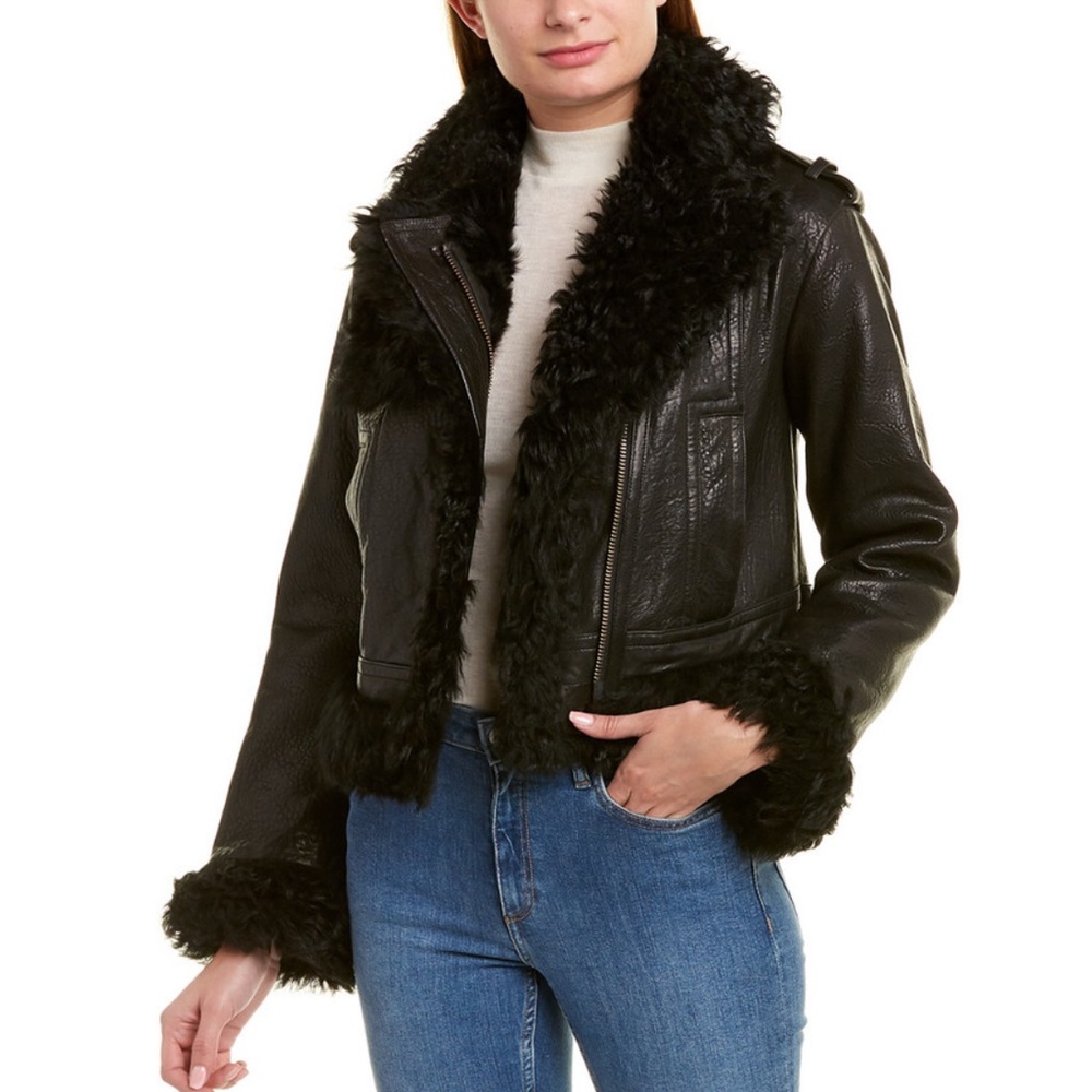 Vince Leather Black Shearling fur Moto Jacket Fall Winter quiet luxury NWT - Picture 4 of 15